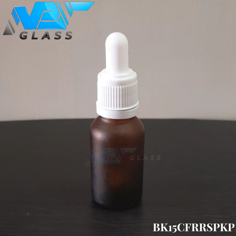 botol kaca pipet 15ml coklat amber doff / frosted - ring segel putih