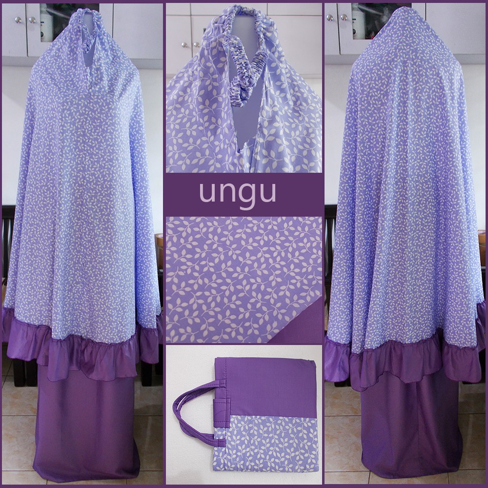 Mukena Katun Asterik Dewasa motif daun kecil warna Ungu