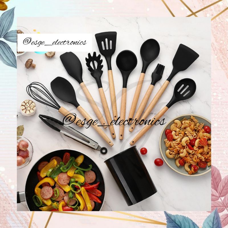 ESGE SET ALAT MASAK SUTIL SPATULA SILIKON 10 IN 1 SET TAHAN PANAS SET ALAT DAPUR MASAM TUMIS SODET SILIKON PERALATAN MASAK SILIKON BPA FREE SENDOK SET KITCHEN UTENSIL SET PERLENGKAPAN MASAK UNIK SPATULA SILICONE ALAT MASAK LENGKAP SENDOK MASAK BRUSH