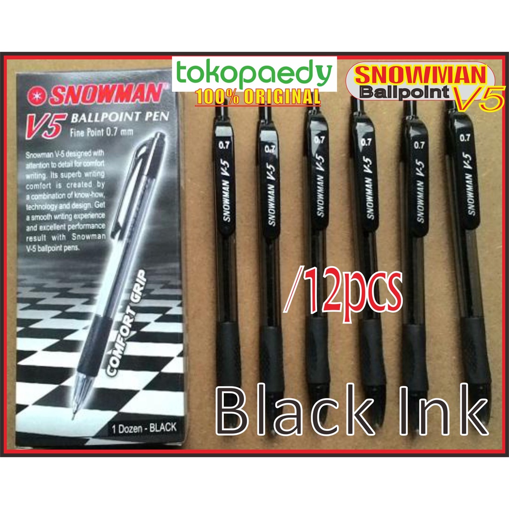 

[PERLUSIN] Pulpen /Ballpoint /Pen SNOWMAN V5 1Box(12pcs) -Tersedia Tinta HITAM | BIRU | MERAH