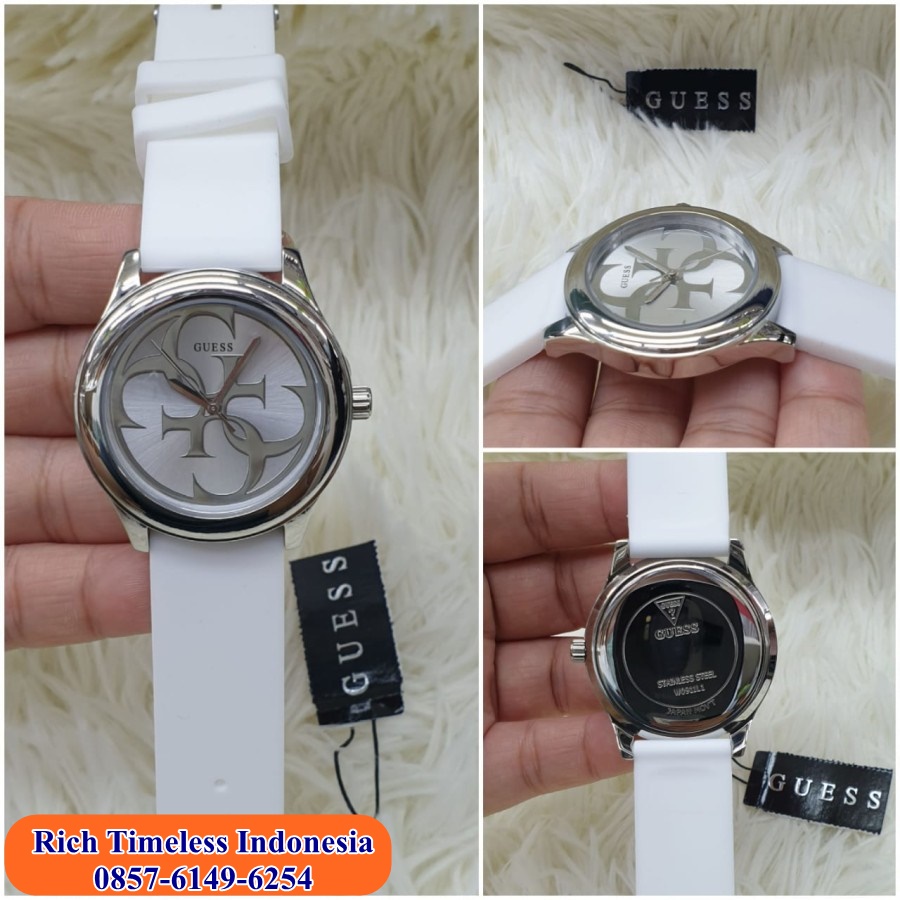 Extra Hemat  Jam Tangan Wanita Terbaru Merk Guess White Silver Rubber Jam Tangan Kasual Wanita Brand