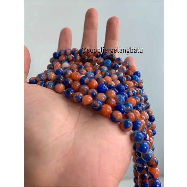 bahan batu import cloisonne 8mm round stone beads natural biru orange