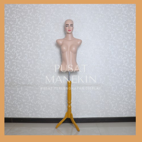 Manekin Wanita Dewasa Botak Kaki Kayu | Manekin Torso Wanita Botak | Manekin Hijab | Mannequin