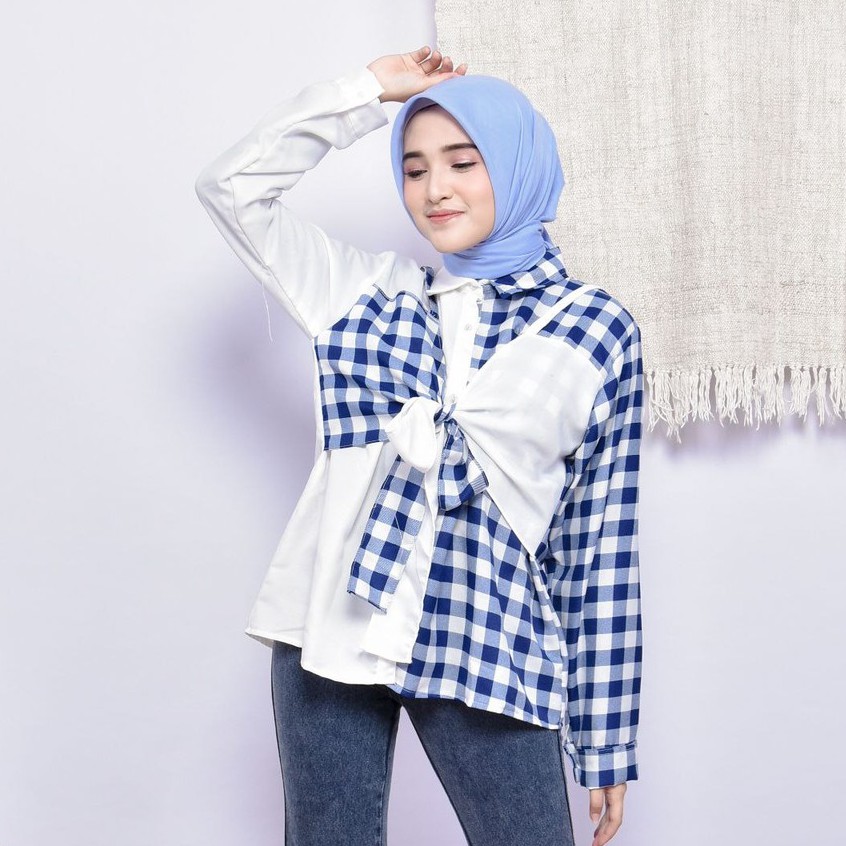 Ganish Blouse - Kemeja Kombinasi Motif Kotak Plaid