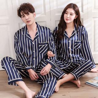 Setelan Piyama Lengan Panjang Celana  Motif Garis  Garis  