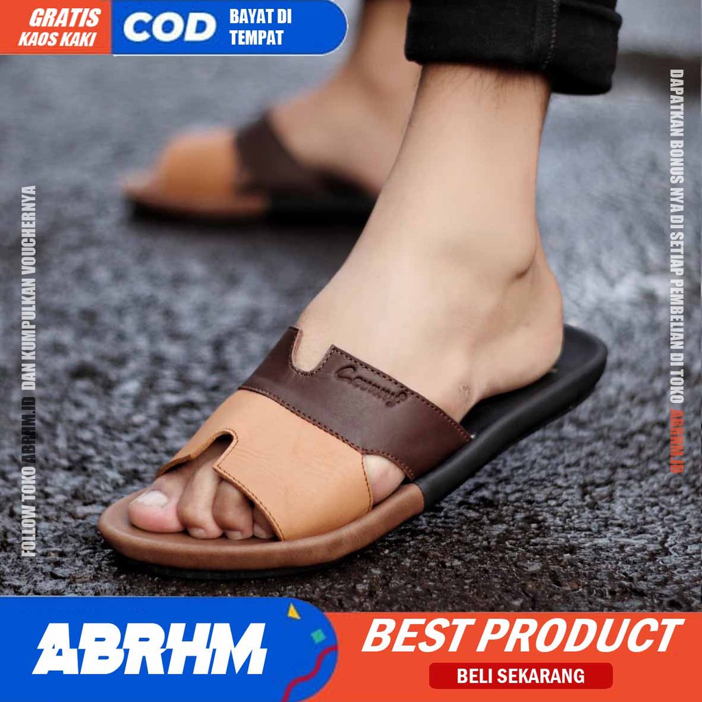 ABRHM x IMPLUSE Sandal Slide Pria Sandal Slop Pria Kulit Asli Ori Sendal Cowok / Cowo Keren Kekinian