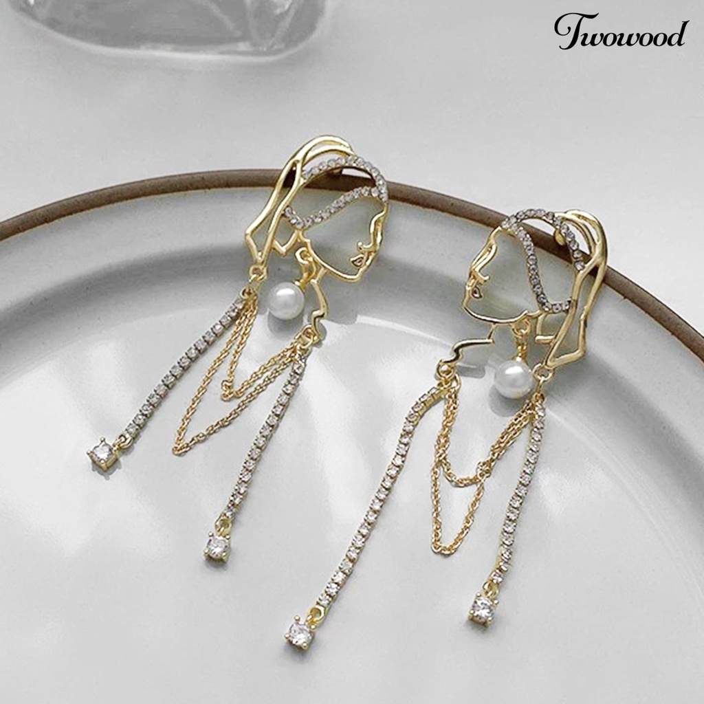 1 Pasang Anting Model Rumbai Aksen Mutiara Imitasi Untuk Wanita