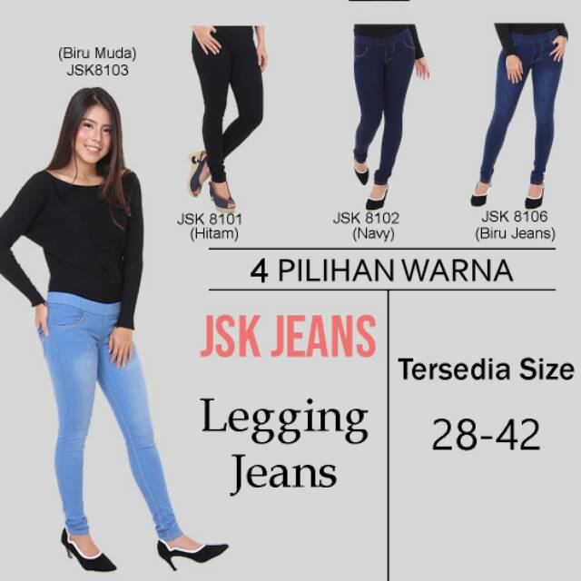 Celana Legging Pinggang Karet Jeans Wanita ( Size 28 - 42 )