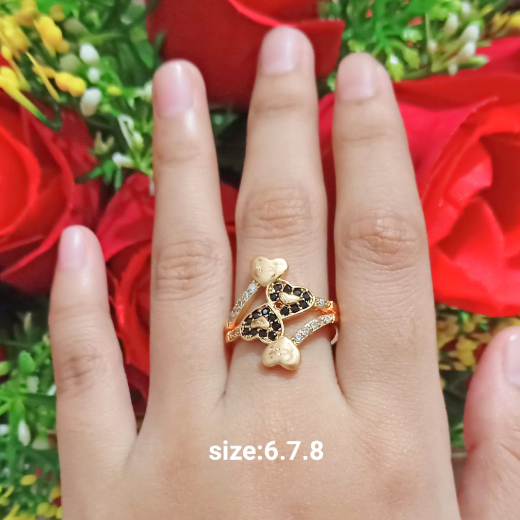 Cincin TITANIUM Dewasa Permata Kombinasi perhiasan wanita Gold (COD)