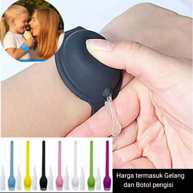 Gelang silikon portable yang bisa diisi dengan hand sanitizer