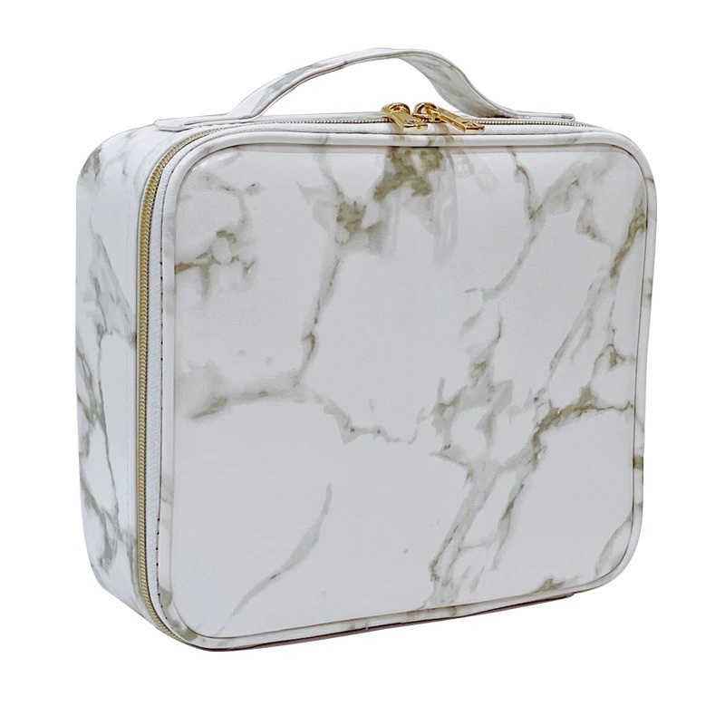 Tas Koper Make Up Travel Women Cosmetic Big Capacity Waterproof - F119 - Marble White