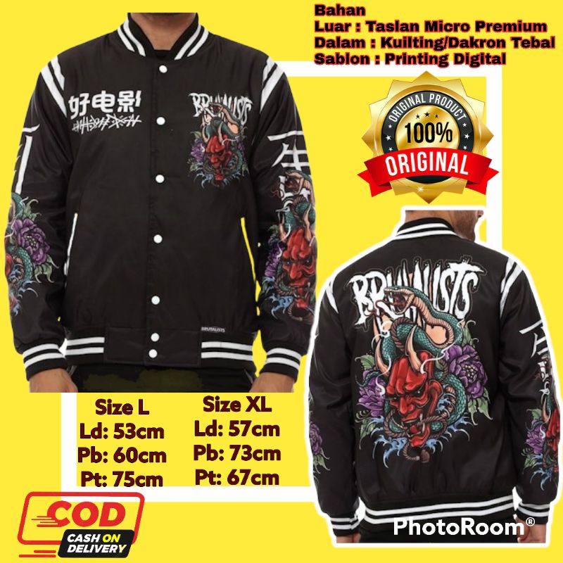 jaket baseball pria wanita varsity original brutalists denim full print jacket distro  varsiti fullp