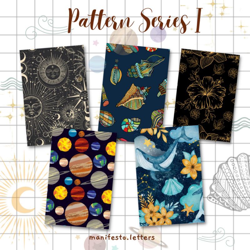 

Postcard Pattern Series 1 | Kartu Pos Celestial | Shells | Planets | Whale