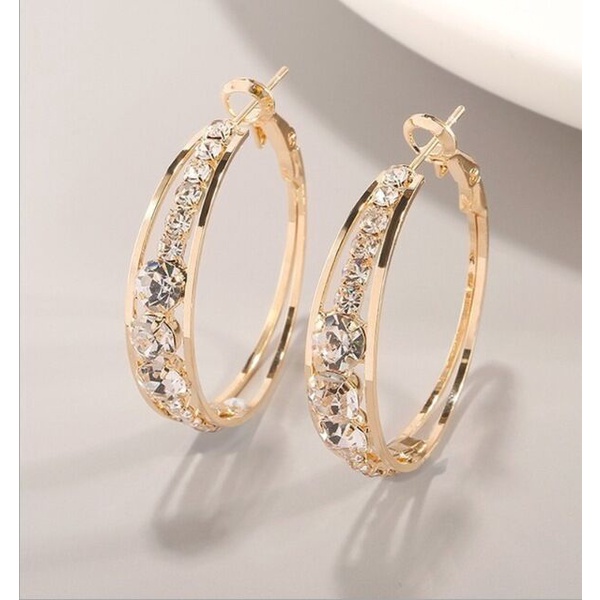 Anting Berlian Imitasi | Anting Hoop Stud Untuk Wanita | Batu precious Imitasi Bahan Alloy