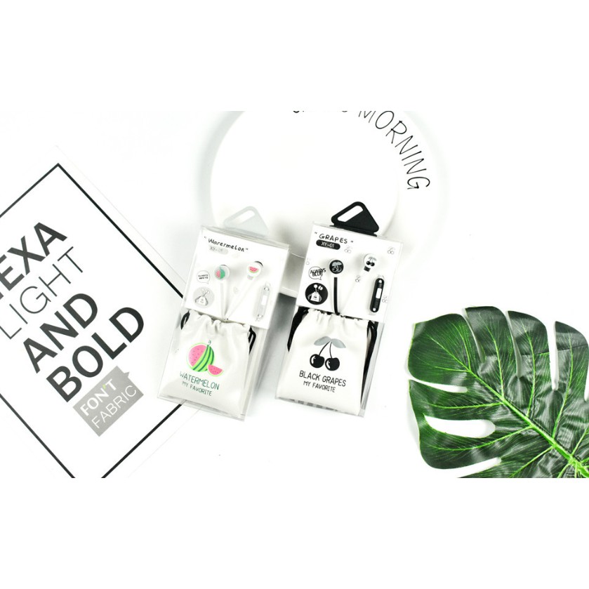 [XY-01] Headset Earphone Gambar BUAH-BUAHAN Besar / Earphone + Wadah Earphone POUCH Buah-buahan Imut