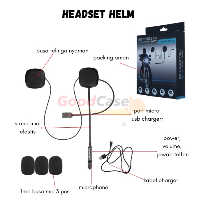 Headset Helm Bluetooth / HeadPhone Helm Bluetooth / Headset Helmet / Headphone Helmet with Microphone Music Wireless