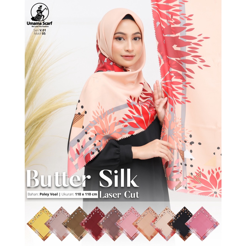 Segiempat Motif Hijab SILK OLIVIA MOTIF UMAMA 110x110 Butter Silk Velvet Motif-Design 5 Butter