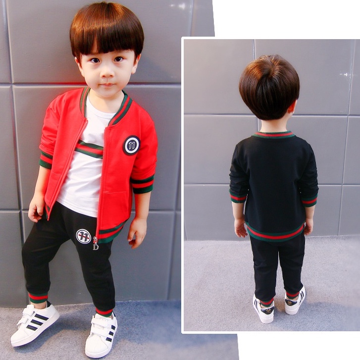 SSL33-Setelan Set 3in1 Anak Laki Laki Tshirt+Celana+Jaket Garis