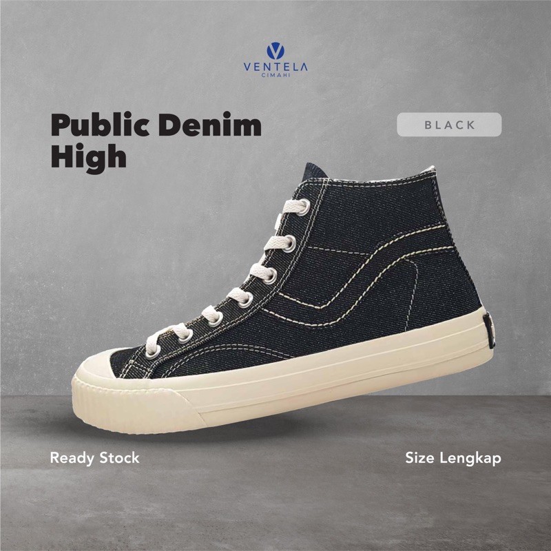Ventela x Badjatex Public High Black Denim sneakers canvas vintage new L