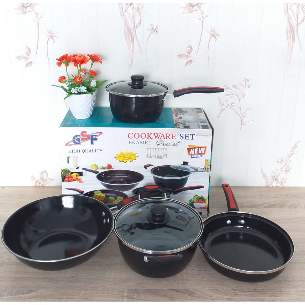 GSF SET 4 ENAMEL/PANCI SET ENAMEL/GSF SET 4/COOK WARE SET ENAMEL/PERLENGKAPAN MASAK/WAJAN GSF