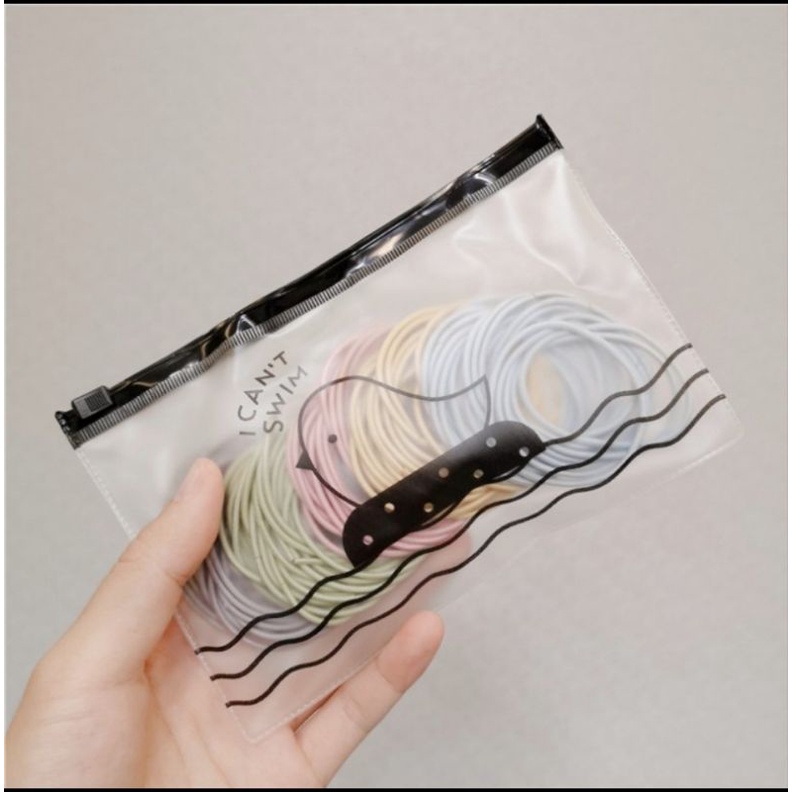 Ikat Rambut Korea I Can Swim isi 100 & 50 Pcs Warna Warni + Pouch Aksesoris Rambut-Mix 2