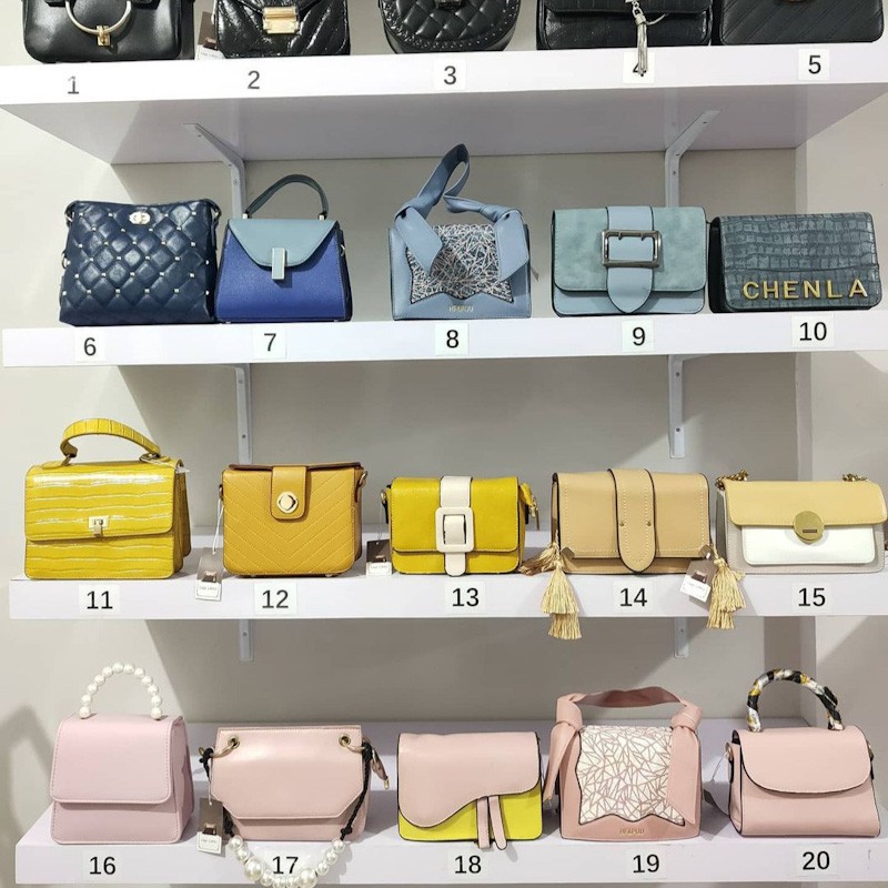 fashion tas wanita selempang bahan kulit sintetis lucu tali rantai handbag sling bag cewek impor