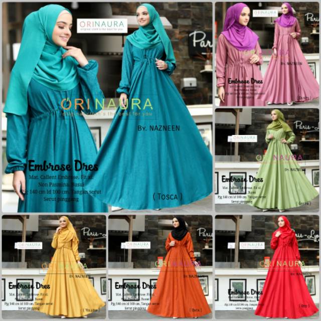 100% original Embrose dres by ori naura dress muslim wanita terbaru
