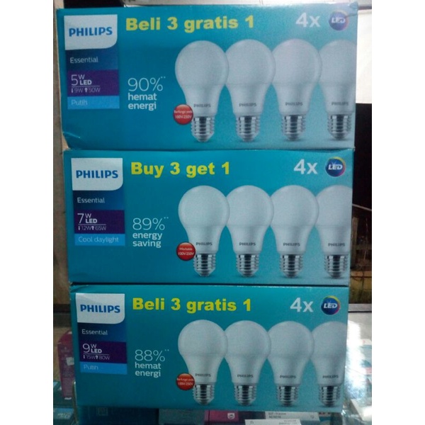 PAKET ISI 4 LAMPU PHILIPS LED ESSENTIAL 5W 7W 9W 11W BUNDLING MULTIPACK