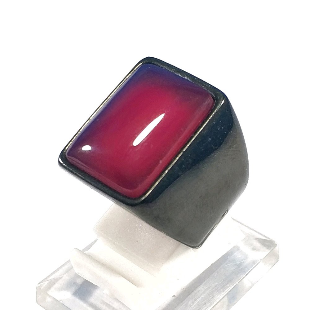 CINCIN BATU AKIK NATURAL RED CARNELIAN SQUARE RING TITANIUM HITAM MAKIN BERGAYA