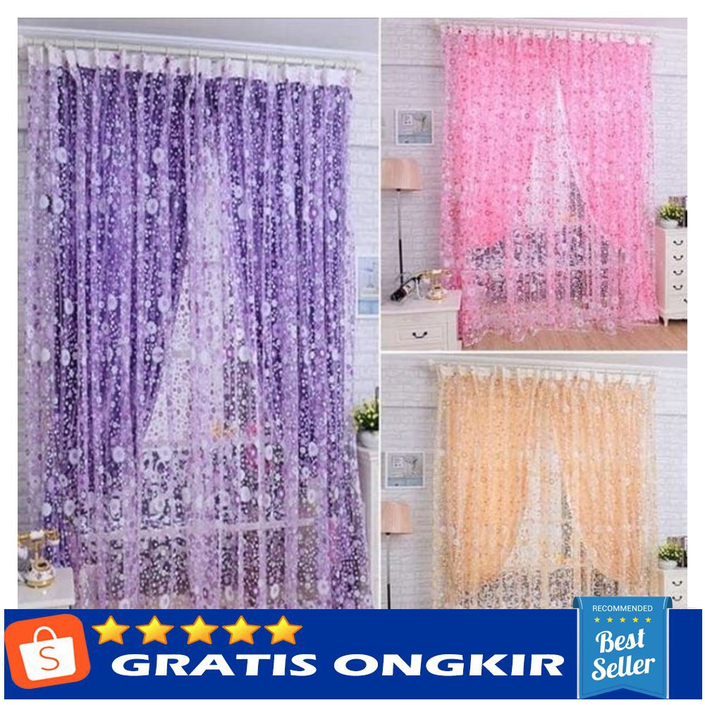 Tirai Bunga Transparant Transparan Gorden Kamar Tidur Rumah Motif Minimalis Murah Benang Love Htf Shopee Indonesia