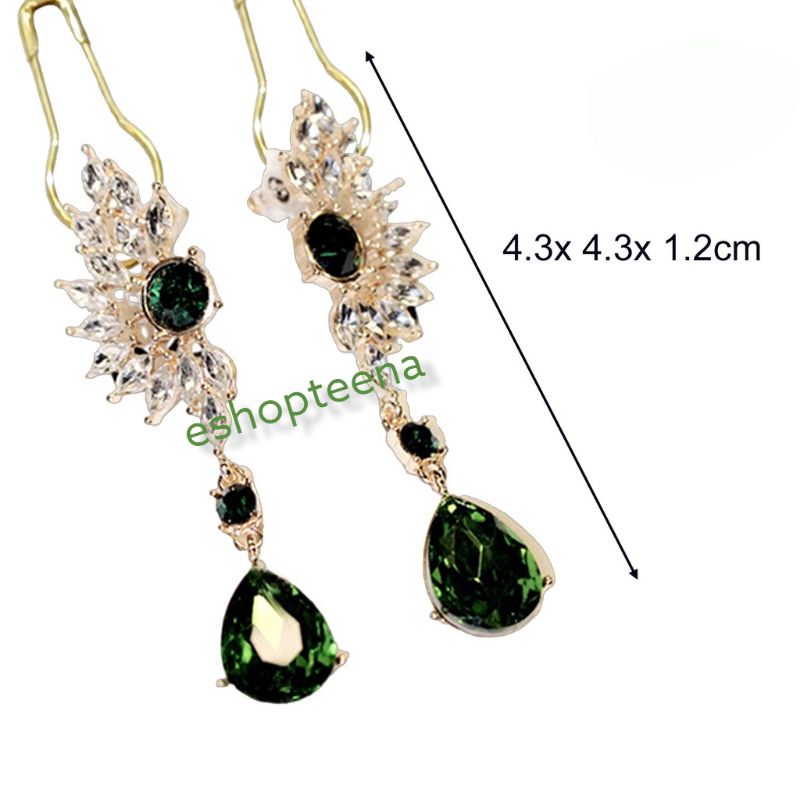 A114 anting hijab juntai full diamond green_anting jilbab