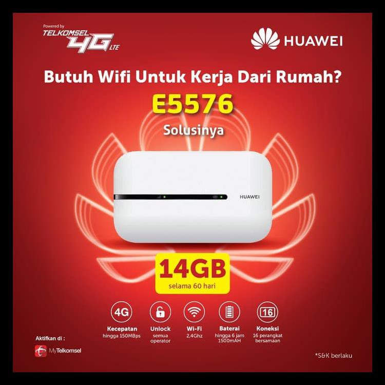 Mifi Modem Wifi Router 4G Unlock Huawei E5673 Free Smartfren 45Gb 1Thn - Hitam