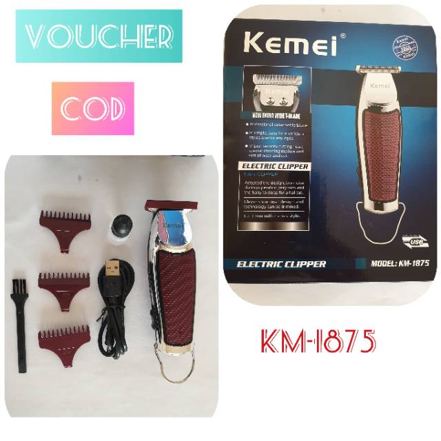 Alat mesin potong pangkas cukur Rambut Pria KM 1875 Hair cliper Kumis Jenggot Cas Shaver Recharger Kemei