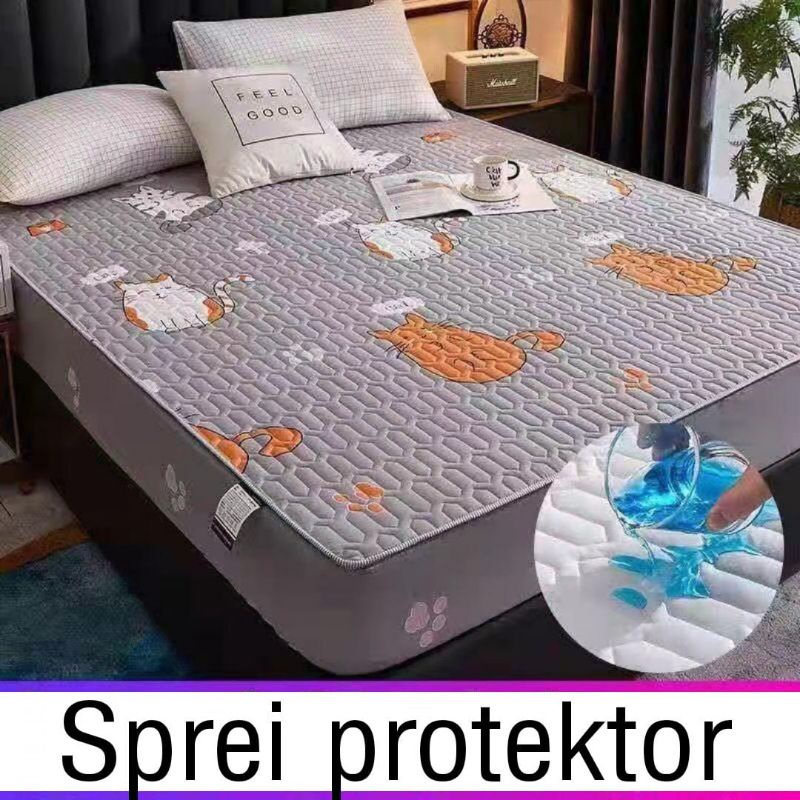 Sprei Waterproof / Sprei Protector bermotif / Sprei anti air ukuran 180x200CM dan 160x200CM-180 kucing
