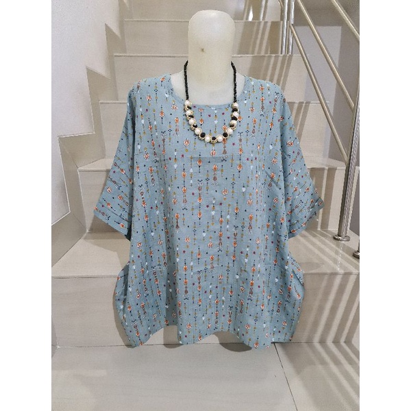 Blouse Brukat dan Kaos Bunga Import Jumbo XL-5XL-Toska Jumbo 5XL