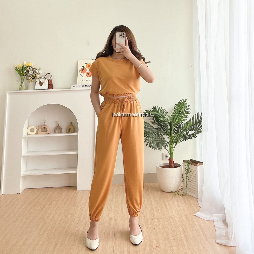 lookatmeofficial • Poppy Set Wanita 2in1 Jogger + Croptop bahan Babyterry premium