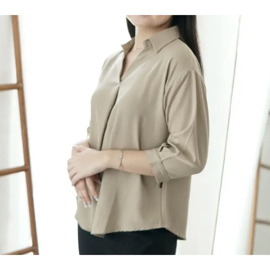 BEFAST - ZFS OOTD Blouse FINAYA / ROLO SHAKILA OVERSIZE BLOUSE / Blouse Lengan 3/4 / Pakaian Wanita Casual / Blouse Kerah V / Fashion Remaja Wanita Kekinian / Blouse Polos Formal / Outfit Wanita Remaja ABG / Termurah