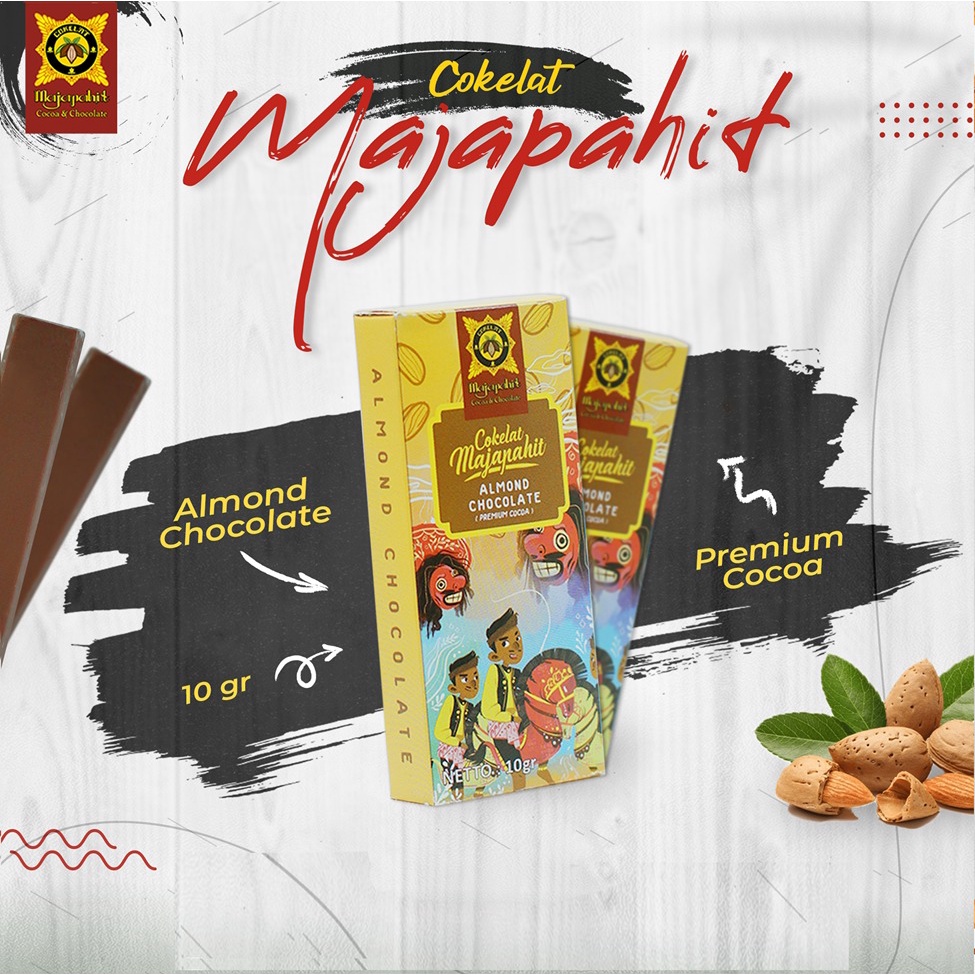 

Cokelat Majapahit bar 10 gr | Almonds Milk Chocolate premium cocoa 10 gr | Cokelat Susu isi Kacang Almonds