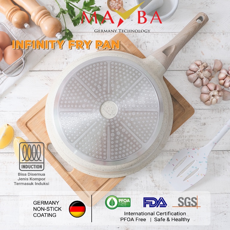 MAYBA GERMANY INFINITY FRY PAN - Panci Frypan Anti lengket Creme Marbel Granit glowing tebal 4MM Wajan Penggorengan glowpan jerman