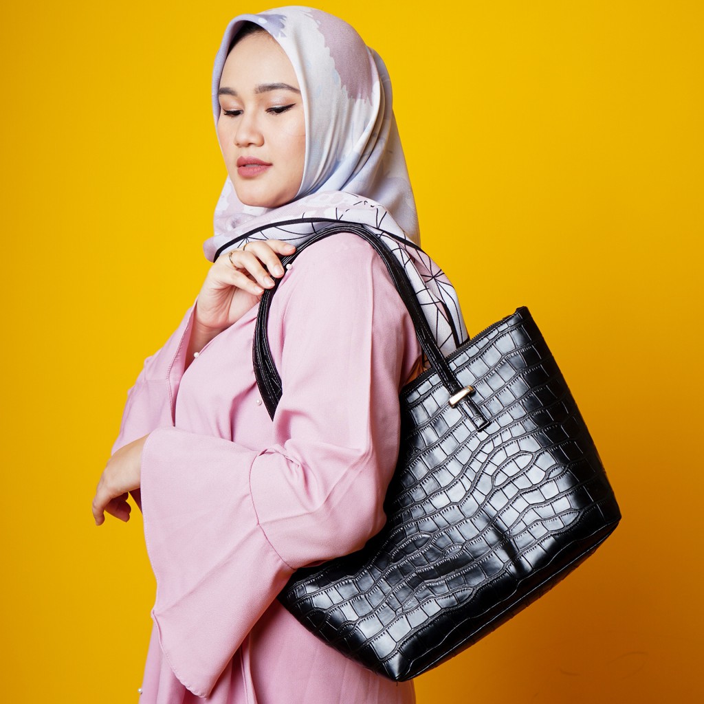 Totebag Wanita Resleting Croco Tas Wanita (Eloise by Mosca)