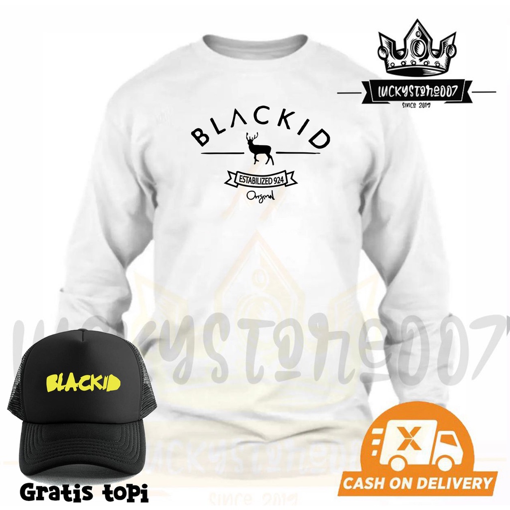 BELI BAJU GRATIS TOPI... Kaos Distro Lengan panjang BLACK ID  Text HITAM Kaos Pria Dan Wanita Premiu