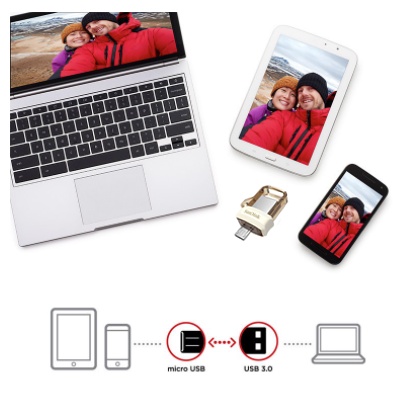 SanDisk Dual Flashdrive OTG 16GB/32GB/64GB/128GB Micro OTG  USB Flash Disk OTG 150M/S USB3.0 emas Super Dual Drive - GOLD 100% Original