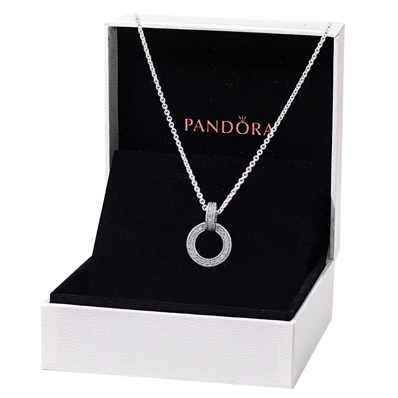 Pandora Kalung 925 Silver Micro-Set Liontin Cincin Ganda Aksen Berlian Untuk Wanita