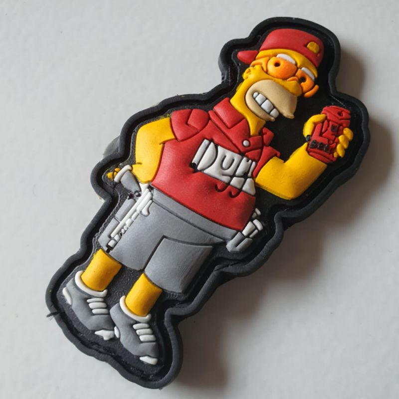 patch rubber pvc 3D logo karakter the simpsons merah timbul/tempelan emblem karet velcro