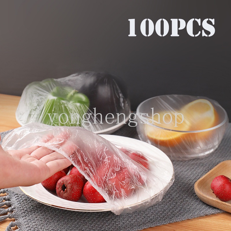 100pcs / set Penutup Mangkuk / Wadah Makanan Sekali Pakai Dengan Bahan Plastik Elastis