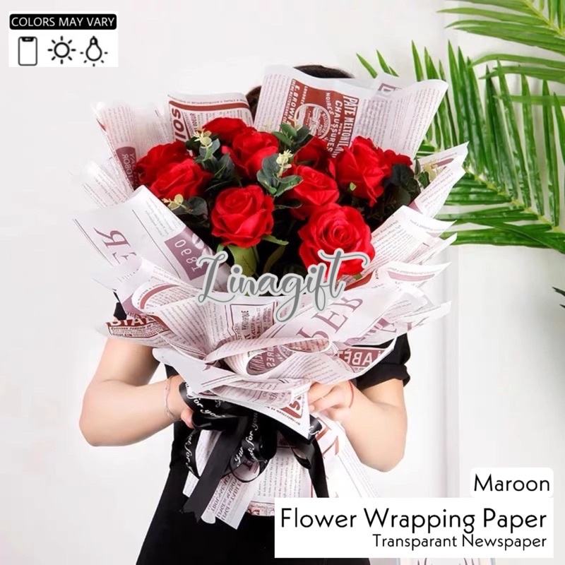 ( 5 Lembar ) TRANSLUCENT NEWSPAPER - FLOWER WRAPPING COLOR PAPER KERTAS BUNGA BUKET FLORIST PLASTIC CELLOPHANE