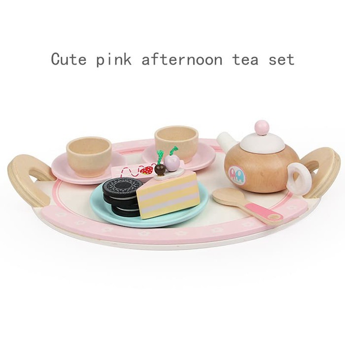 Jual Wooden Tea Set Wooden Cake Set- Tea Set with 12 Set of cakes ...