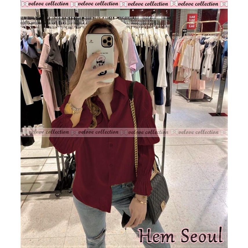 KALANTHA FASHION Hem Karina Kemeja Wanita Terbaru Model Kekinian Kemeja Wanita Kasual Gaya Korea-2