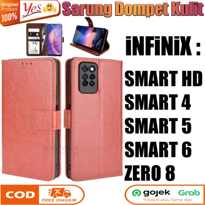 Case infinix Smart HD 4 5 6 ZERO 8 Leather Flip Cover Wallet HP Stand Casing Handphone Dompet Kulit