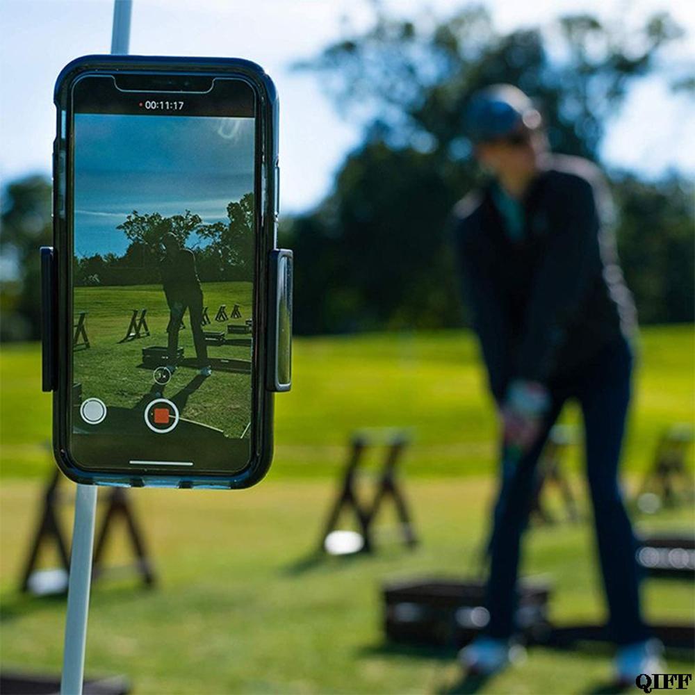 Lanfy Ayunan Golf Holder Alat Bantu Training Golf Swing Recorder Golf Aksesoris ABS Hitam 360derajat Stand Phone Golf